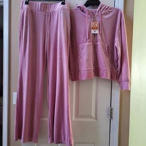 Juicy Couture Velour Rose Tracksuit 2 Pc Set Hoodie & Pants Size M